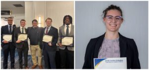 FBLA collage of winners - the Finance Team on the left and accounting winner, Alaena Locklear