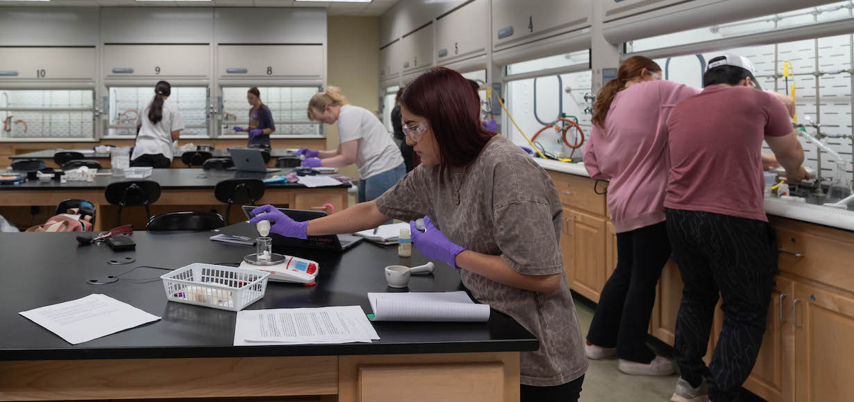 Students conducting an Organic Chemistry Lab Steam Distillation