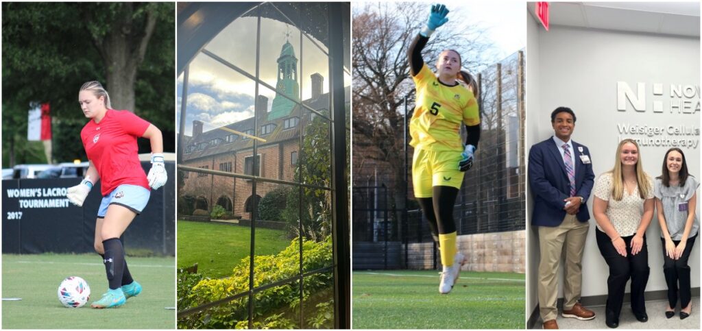 Lydia Robinson two collage featuring photos of Lydia playing soccer, scenes in Liverpool and her internship