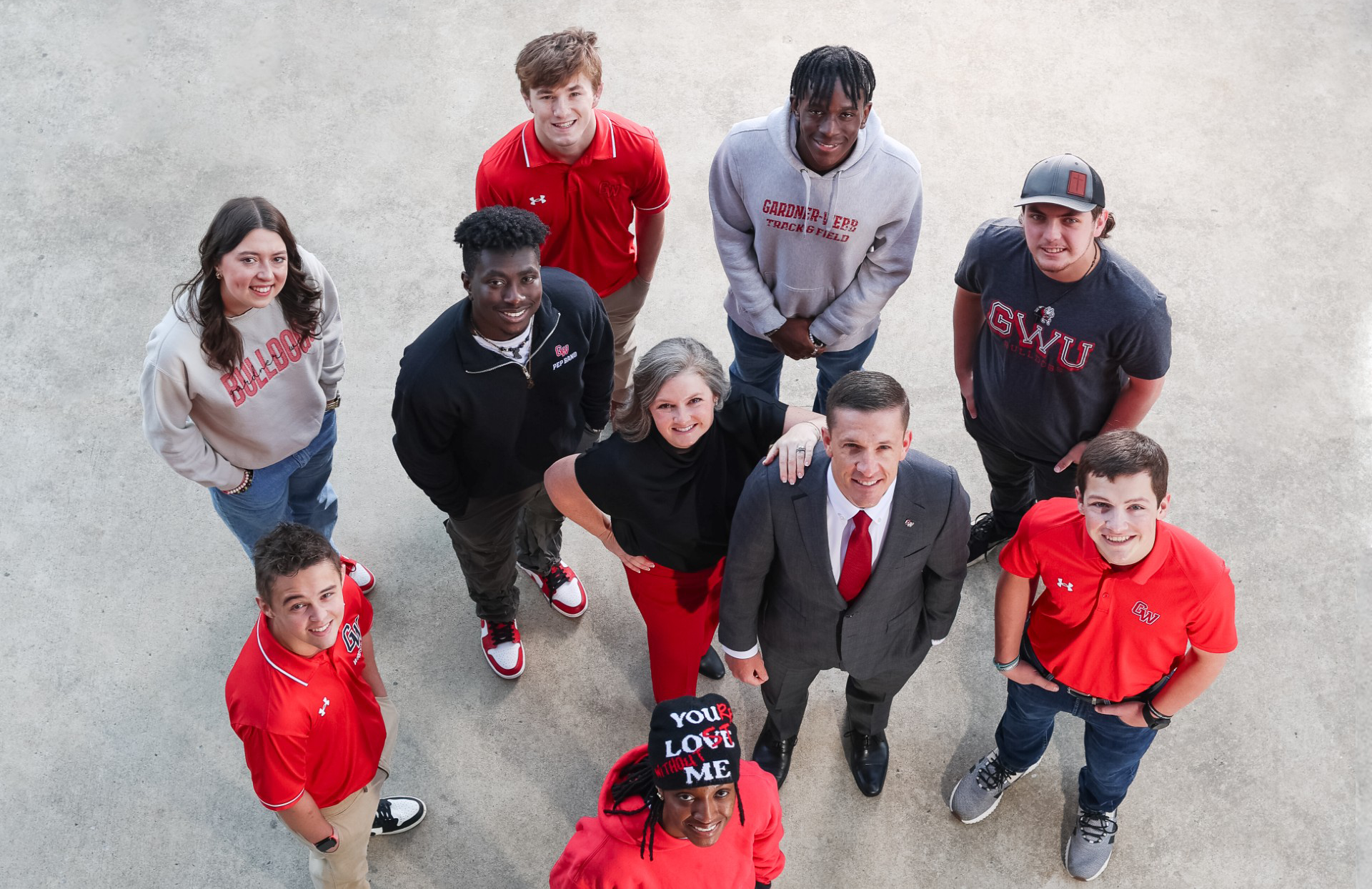 President Evans standing with some students