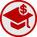 graduation cap with dollar sign enclosed in a circle