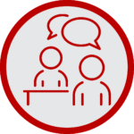 two people conversation bubble enclosed in circle