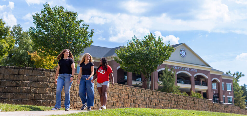 GWU students walking across campus