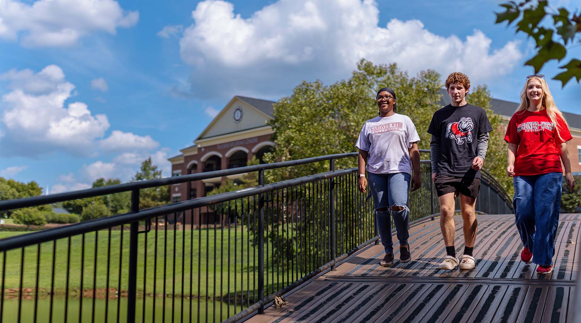 gwu students walking bridge tucker